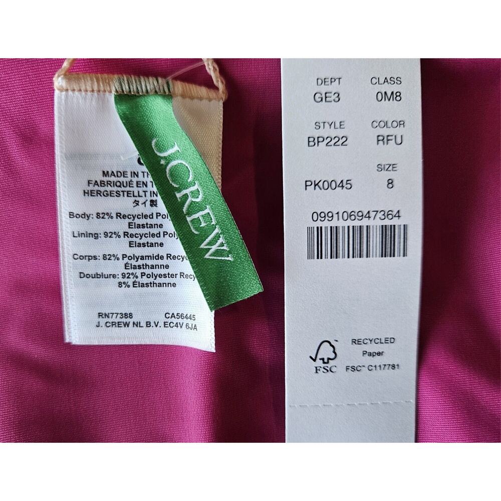 J. Crew Women's 8 Swimsuit 1 Piece V-Neck Ruffled Ruched Radiant Fuchsia NEW NWT - Picture 5 of 8